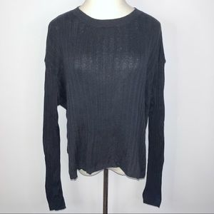 COTTON EMPORIUM Women’s Black Ribbed Side Button Sweater XL Crew Neck